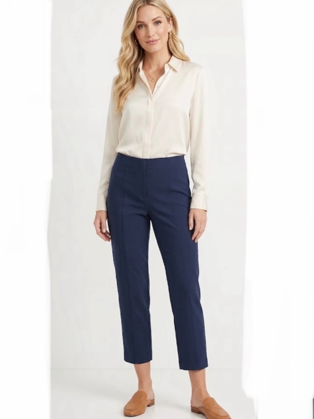 Frances Valentine Navy Cropped Straight-Leg Pants